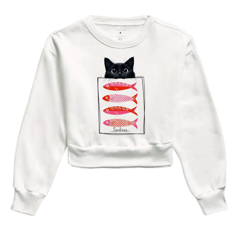 Moletom Cropped Cat Sardines Feminino