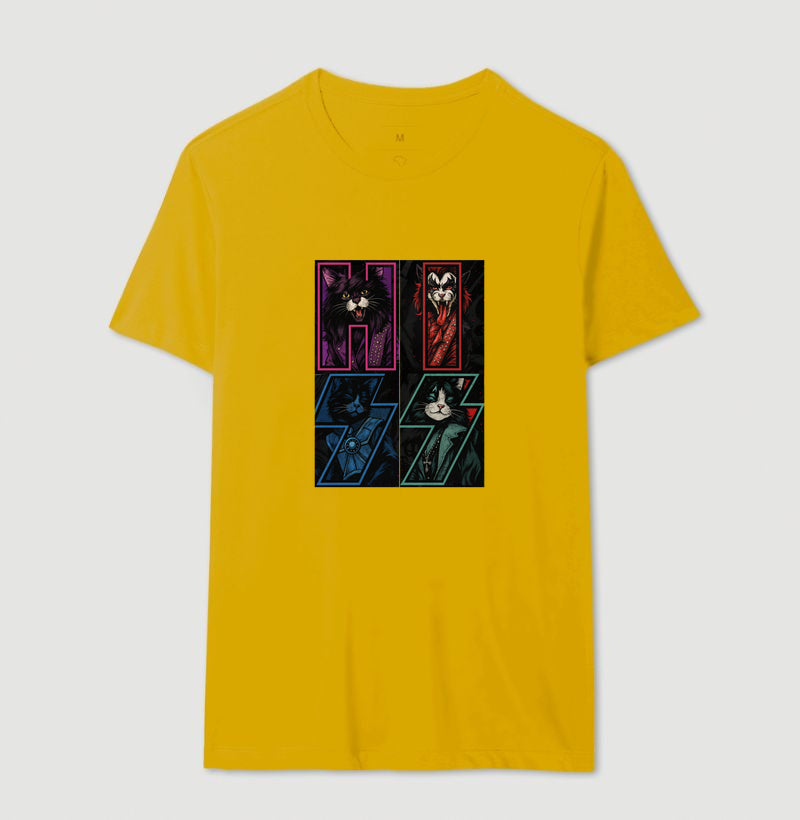 Camiseta HISS Rock & Roll Gatos – Estampa Banda Felina