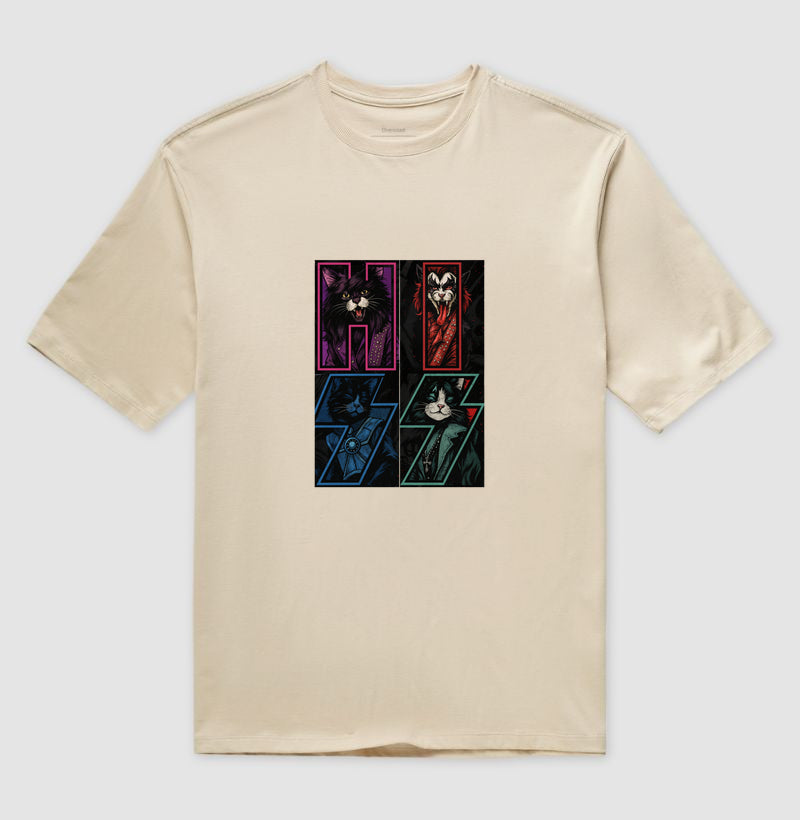 Camiseta HISS Rock & Roll Gatos – Estampa Banda Felina