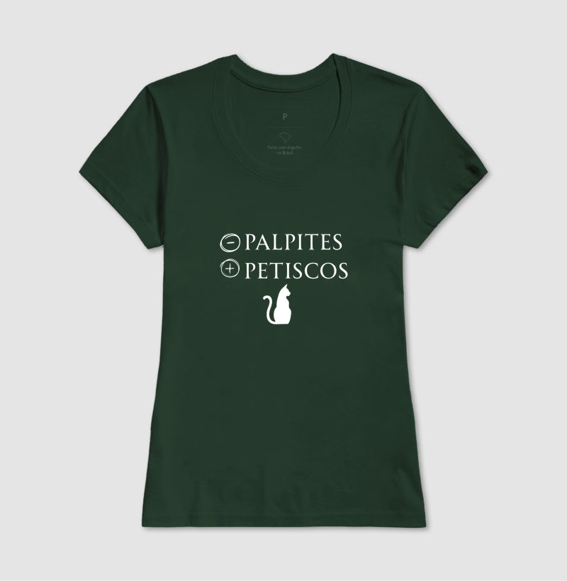 Camiseta Gato Menos Palpites Mais Petiscos Minimalista