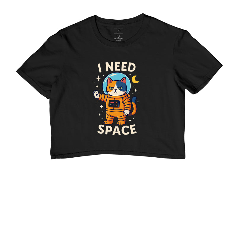 Camiseta Cropped I Need Space Gato Astronauta