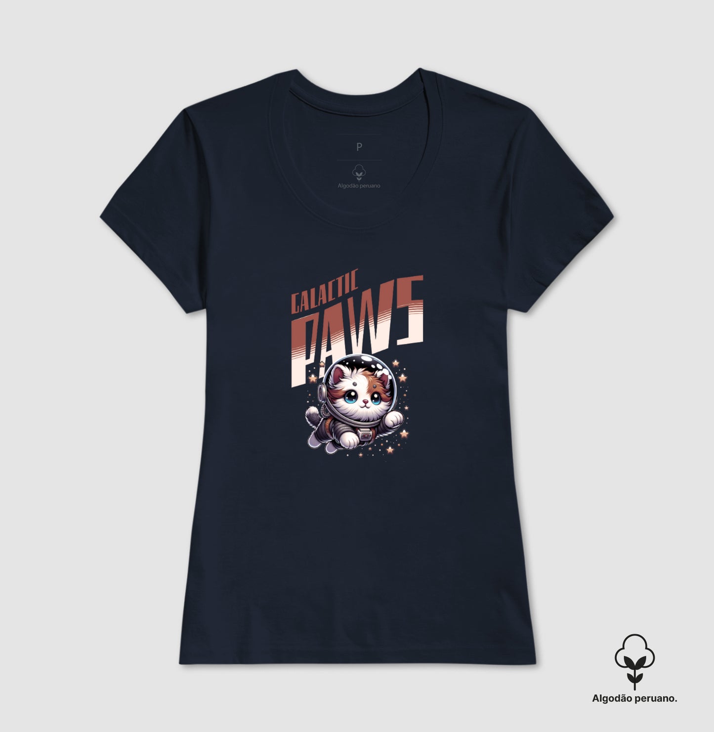 Camiseta Galactic Paws Gato Astronauta em Algodão Peruano