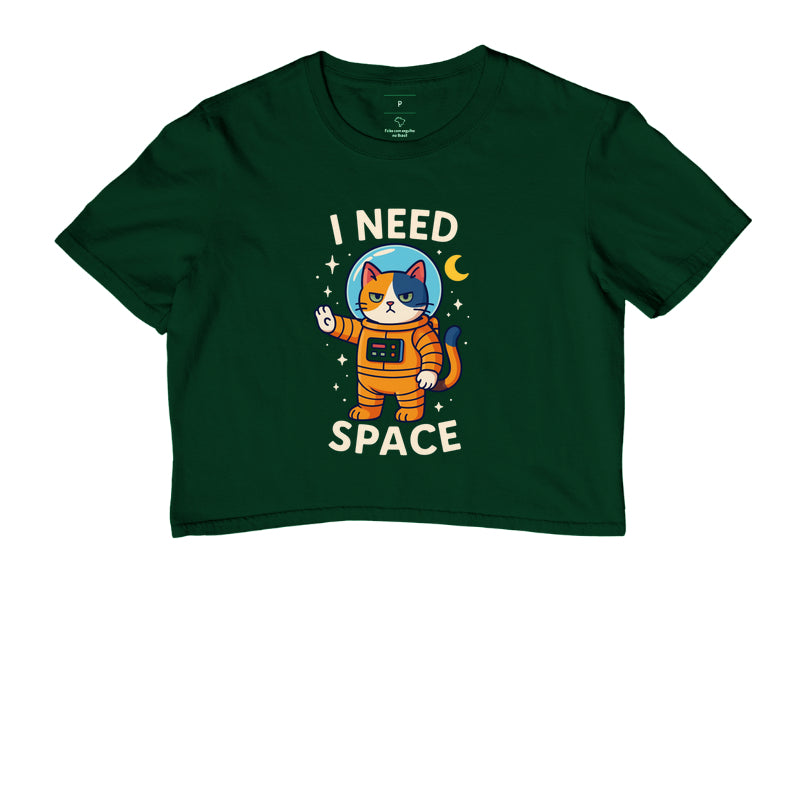Camiseta Cropped I Need Space Gato Astronauta