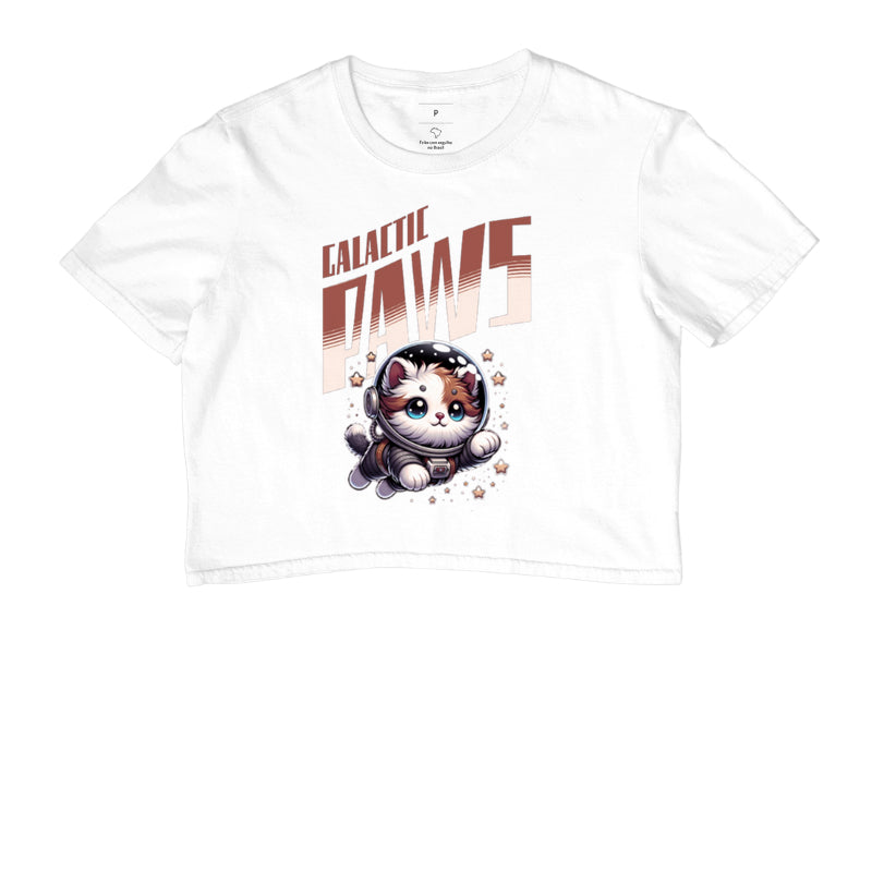 Camiseta Cropped Galactic Paws Gato Astronauta