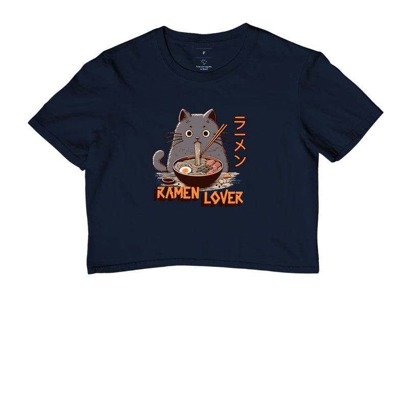 Cropped Ramen Lover Gato – Camiseta Geek em Algodão