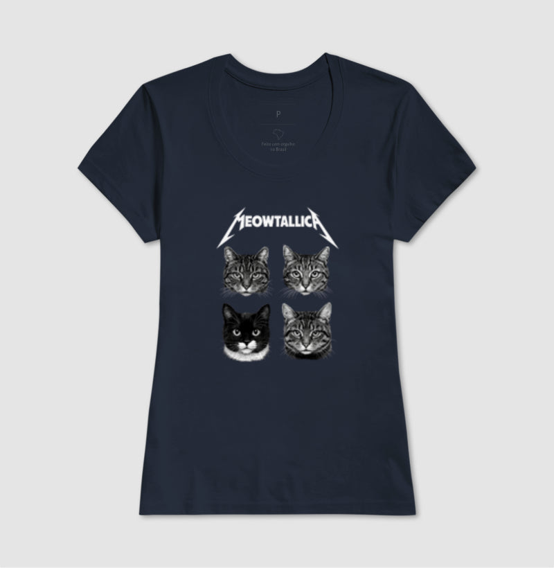 Camiseta Meowtallica Gatos Rockeiros em Algodão