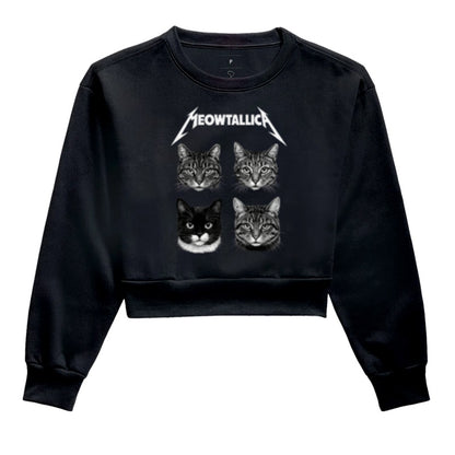 Moletom Cropped Meowtallica Gatos Rock Preto