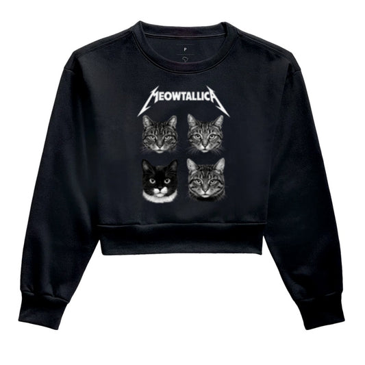 Moletom Cropped Meowtallica Gatos Rock Preto