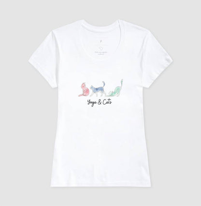 Camiseta Yoga & Cats Feminina 100% Algodão