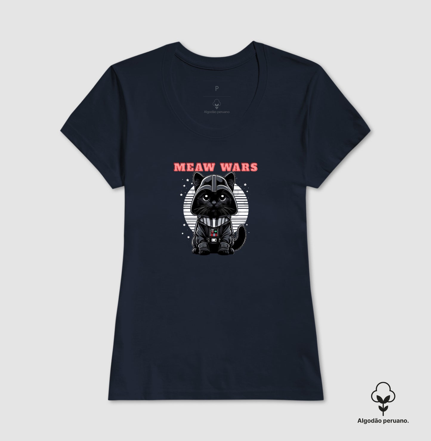 Camiseta Meaw Wars Gato Sith Geek em Algodão Peruano