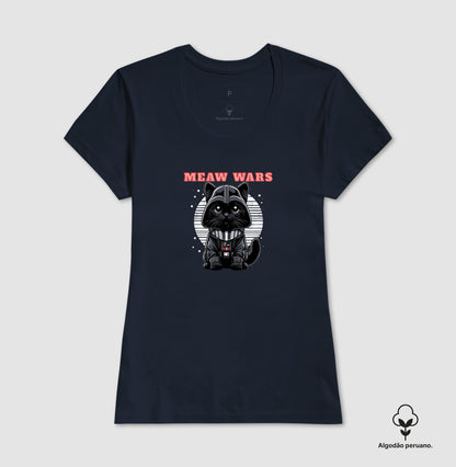 Camiseta Meaw Wars Gato Sith Geek em Algodão Peruano