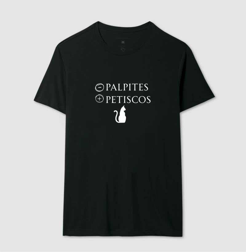 Camiseta Gato Menos Palpites Mais Petiscos Minimalista