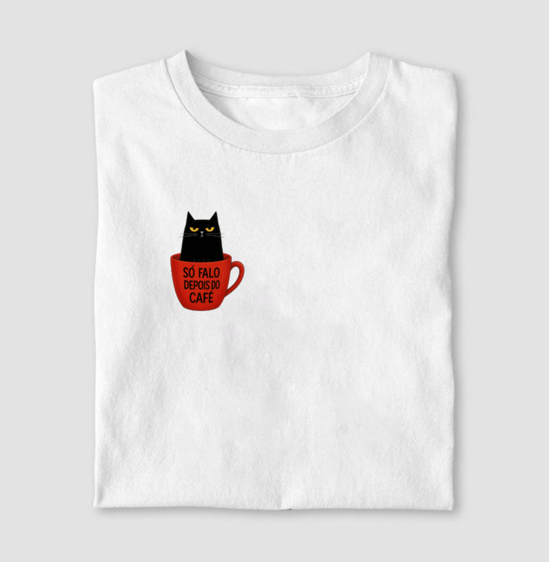 Camiseta Só Falo Depois do Café Gato Preto