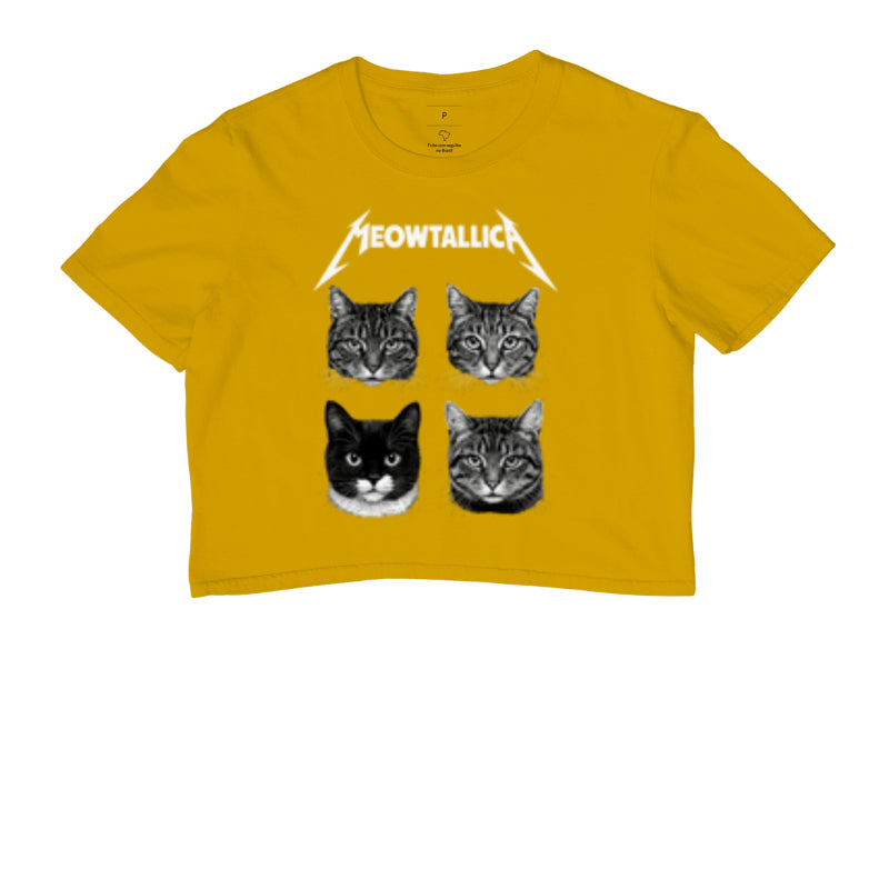 Cropped Meowtallica Gatinho Rock 100% Algodão