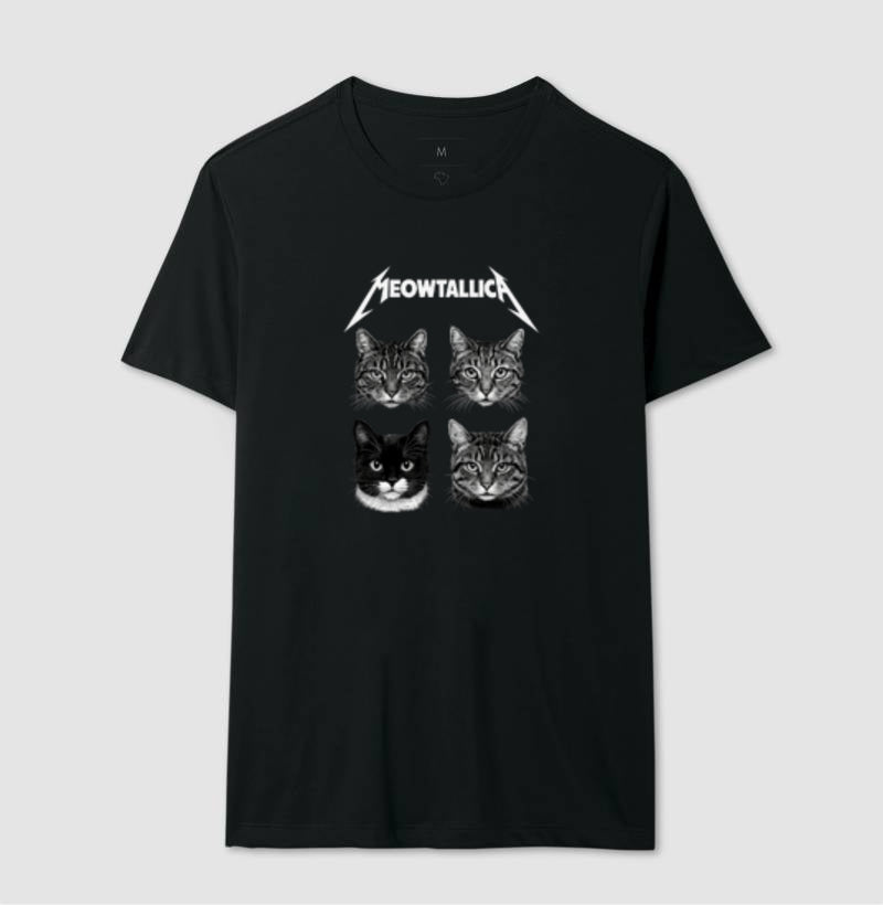 Camiseta Meowtallica Gatos Rockeiros em Algodão
