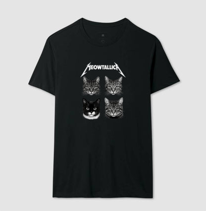 Camiseta Meowtallica Gatos Rockeiros em Algodão