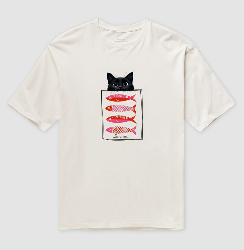 Camiseta Gato e Sardinhas em Lata 100% Algodão