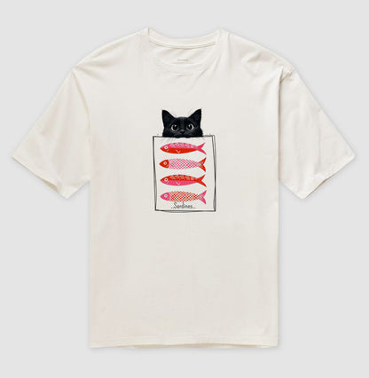 Camiseta Gato e Sardinhas em Lata 100% Algodão
