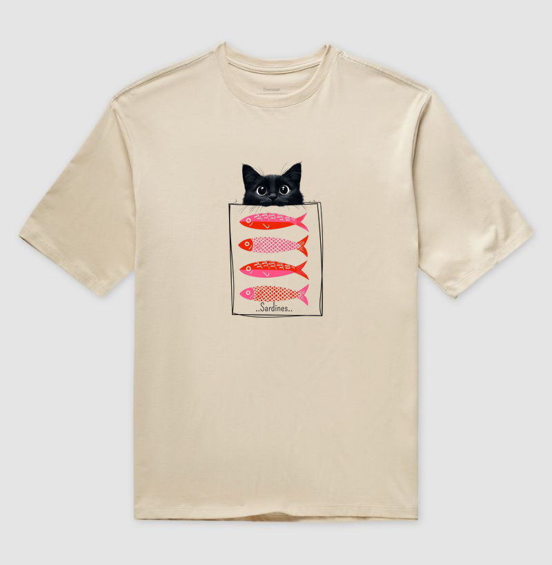 Camiseta Gato e Sardinhas em Lata 100% Algodão
