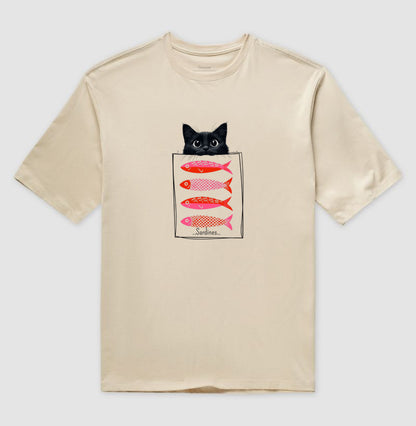 Camiseta Gato e Sardinhas em Lata 100% Algodão