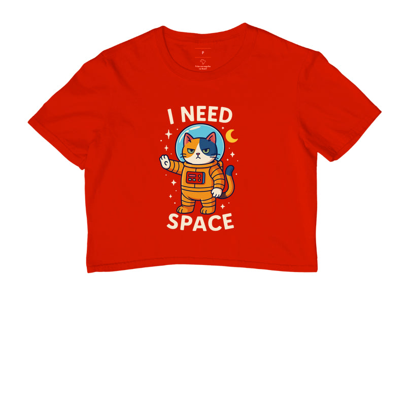 Camiseta Cropped I Need Space Gato Astronauta