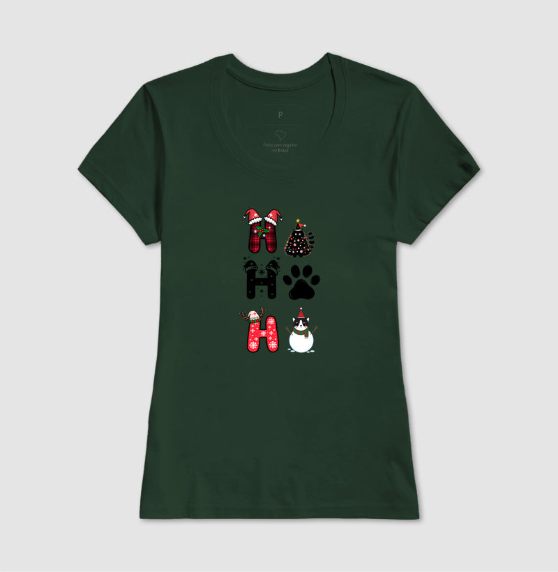 Camiseta Natalina Ho Ho Ho Gato e Patinha – Unissex