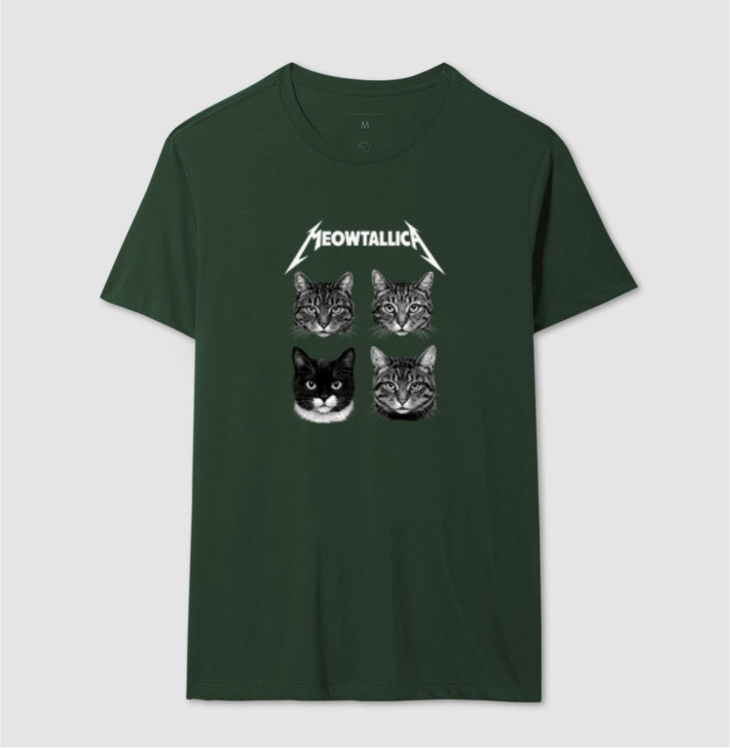 Camiseta Meowtallica Gatos Rockeiros em Algodão