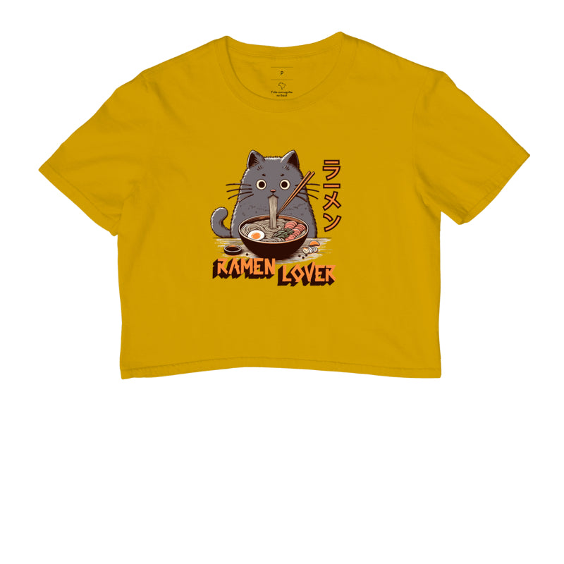 Cropped Ramen Lover Gato – Camiseta Geek em Algodão