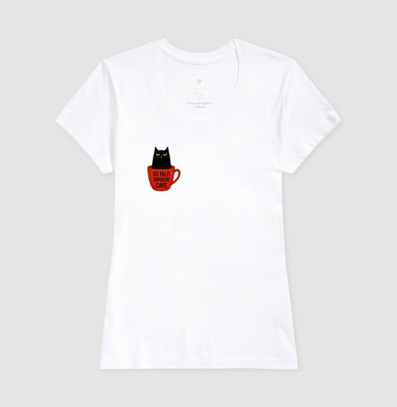 Camiseta Só Falo Depois do Café Gato Preto