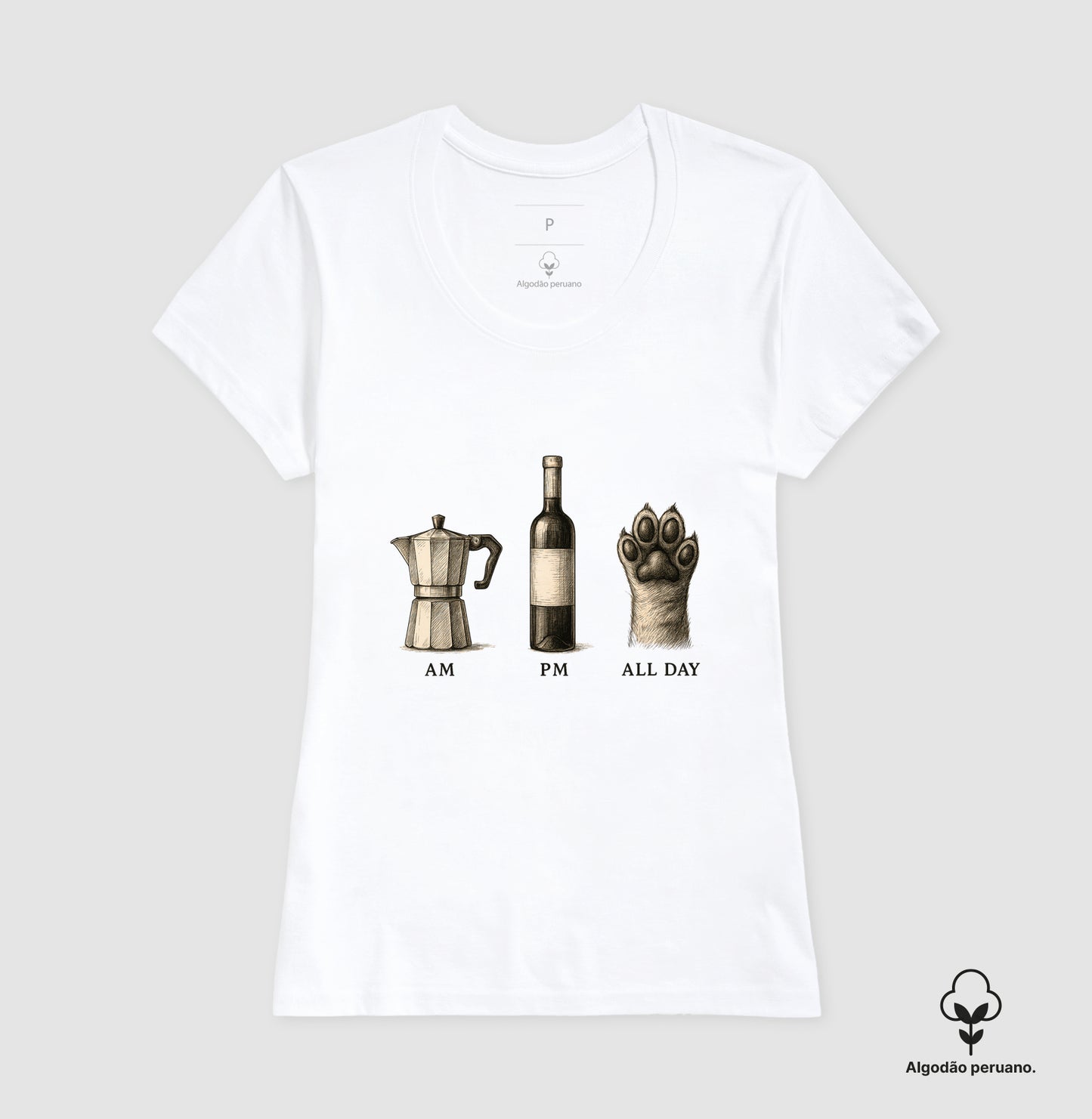 Camiseta All Day Café, Vinho e Pet em Algodão Peruano Premium