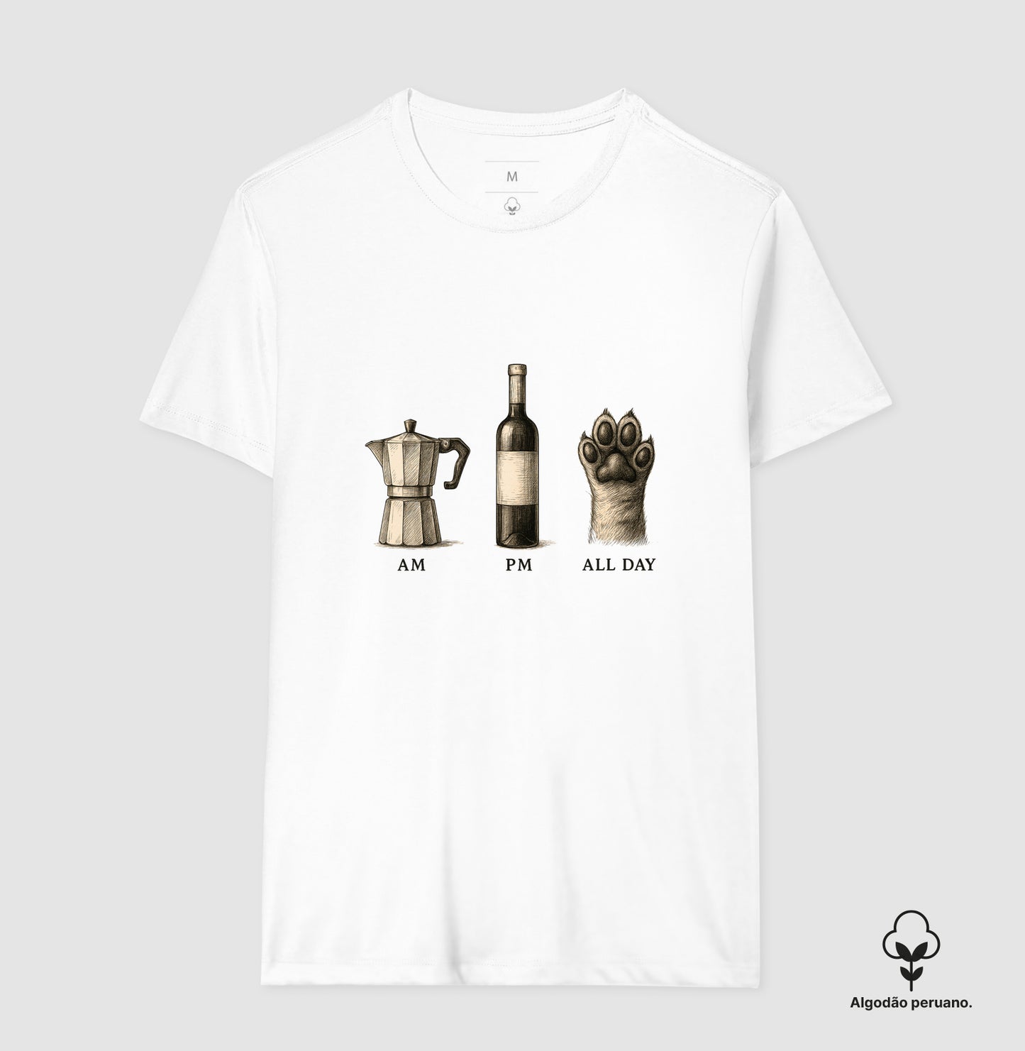 Camiseta All Day Café, Vinho e Pet em Algodão Peruano Premium