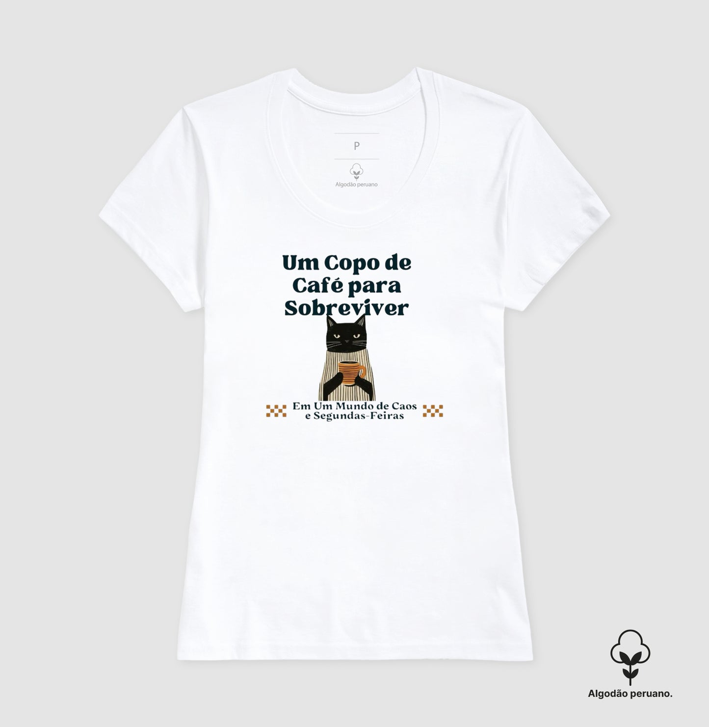 Camiseta Algodão Peruano Gatos, Café e Segundas-feiras