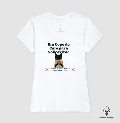 Camiseta Algodão Peruano Gatos, Café e Segundas-feiras