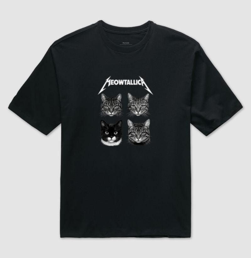 Camiseta Meowtallica Gatos Rockeiros em Algodão