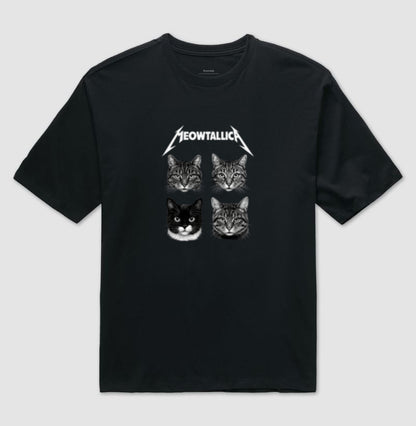 Camiseta Meowtallica Gatos Rockeiros em Algodão