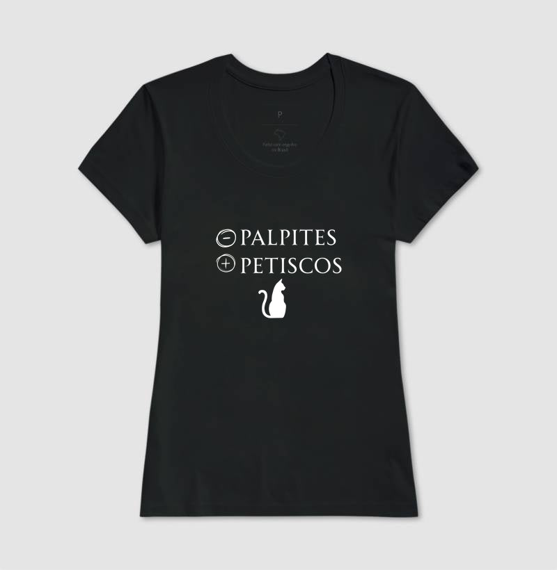 Camiseta Gato Menos Palpites Mais Petiscos Minimalista