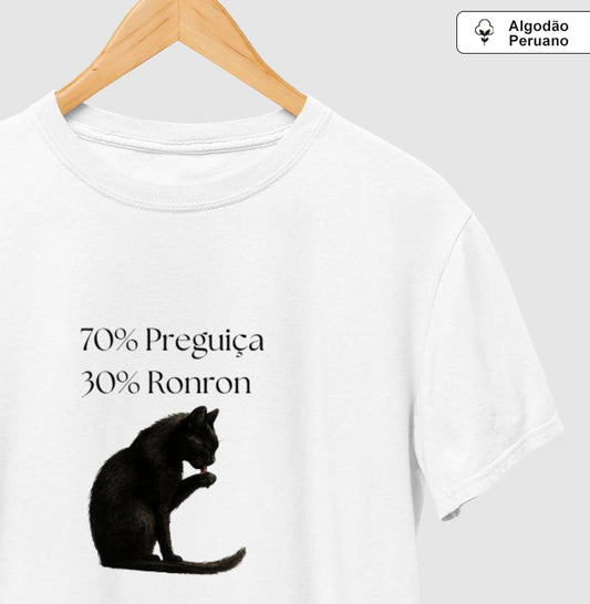 Camiseta Gato 70% Preguiça 30% Ronron em Algodão Peruano
