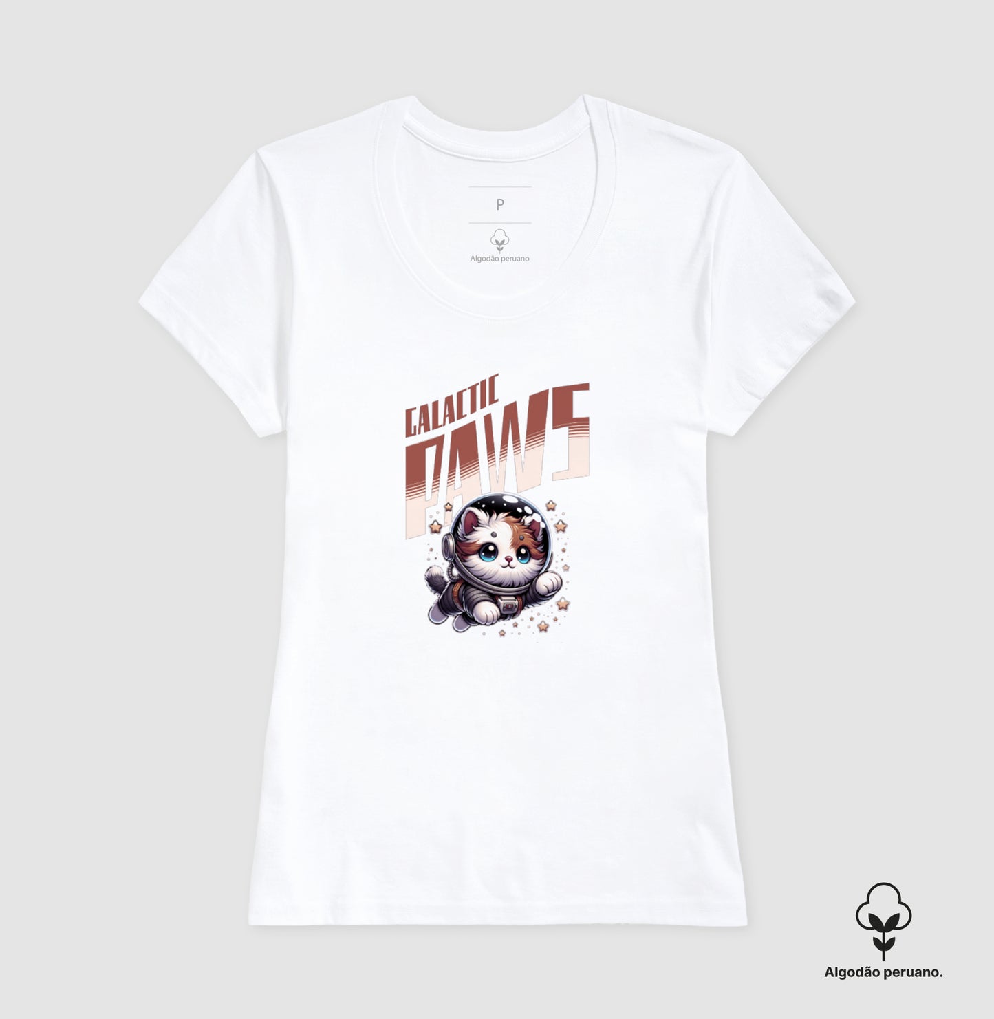 Camiseta Galactic Paws Gato Astronauta em Algodão Peruano