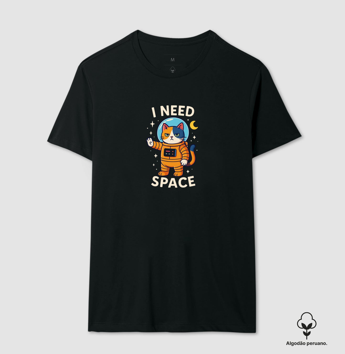 Camiseta I Need Space Gato Astronauta em Algodão Peruano