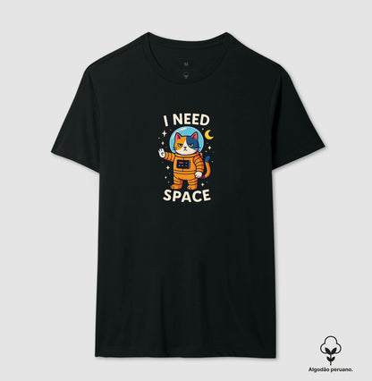 Camiseta I Need Space Gato Astronauta em Algodão Peruano