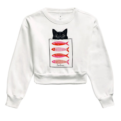 Moletom Cropped Cat Sardines Feminino
