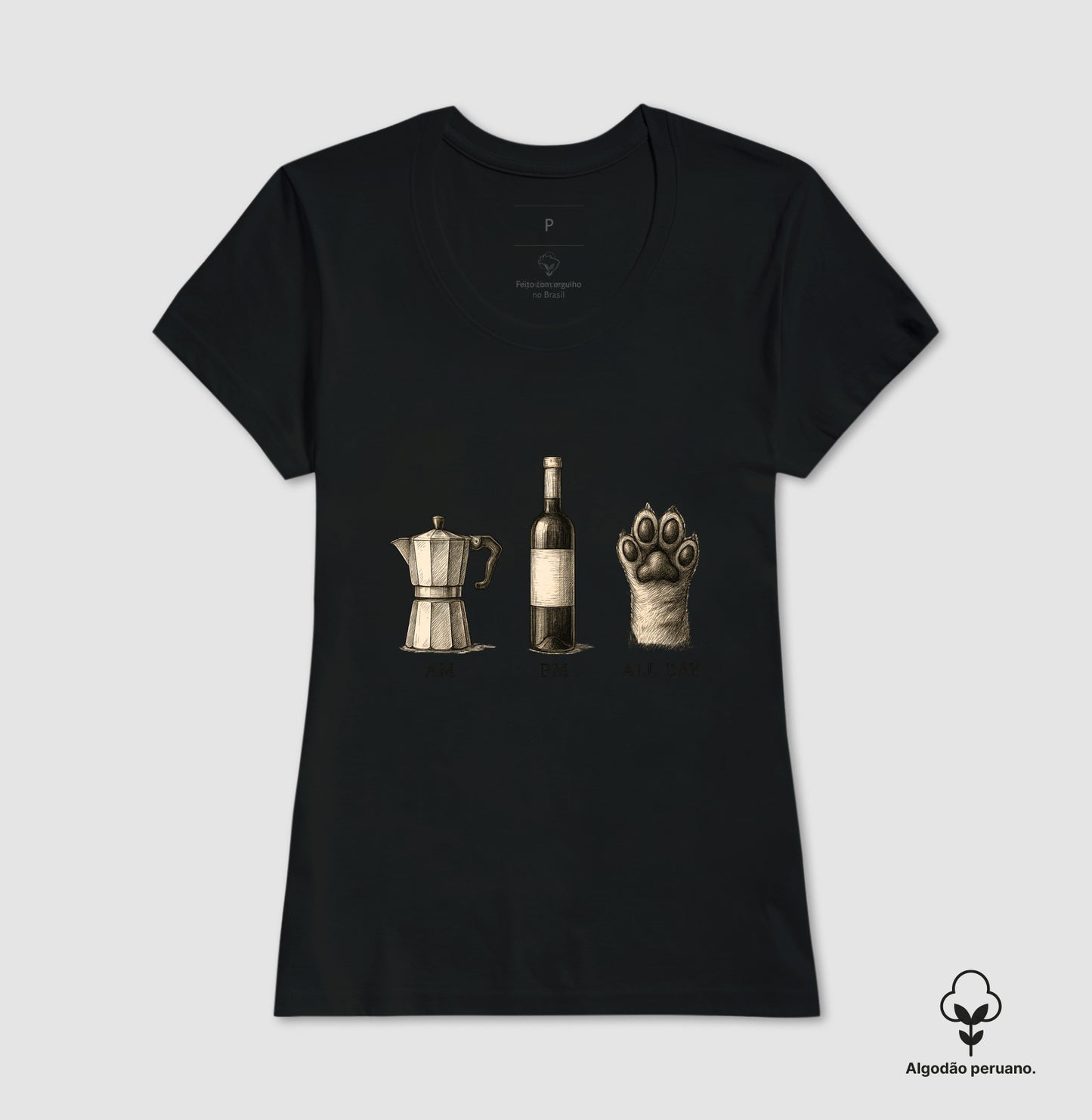Camiseta All Day Café, Vinho e Pet em Algodão Peruano Premium