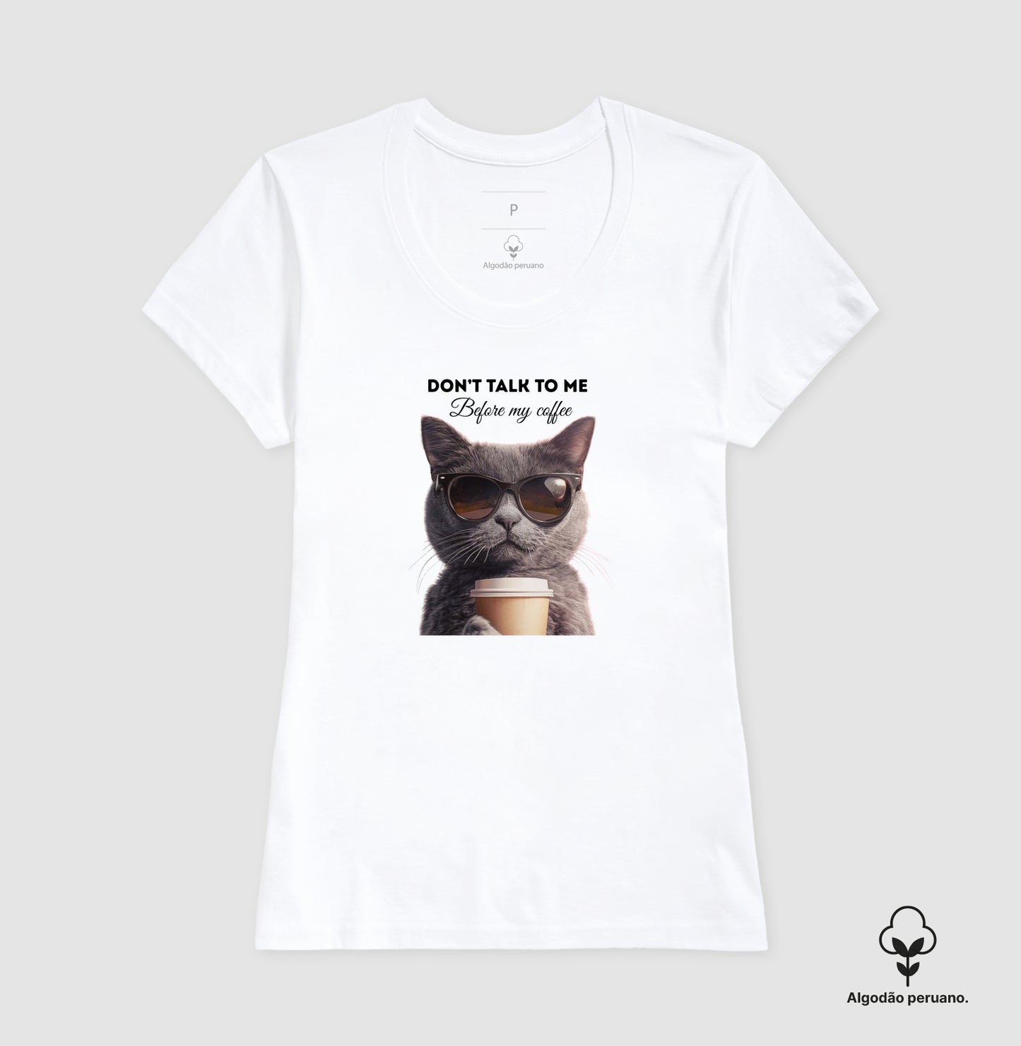 Camiseta Gato Coffee Don’t Talk To Me em Algodão Peruano