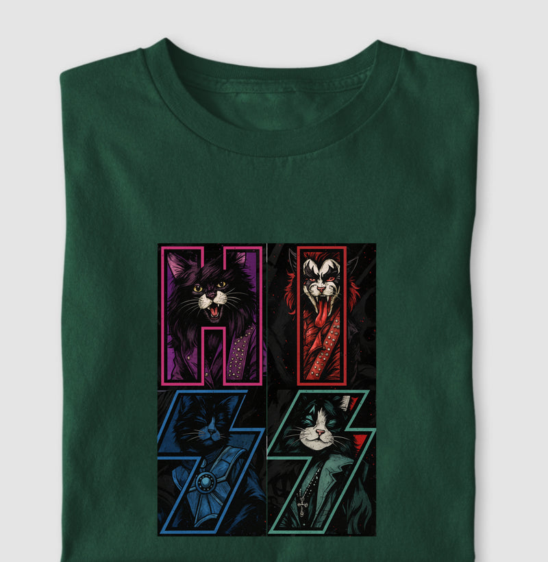 Camiseta HISS Rock & Roll Gatos – Estampa Banda Felina