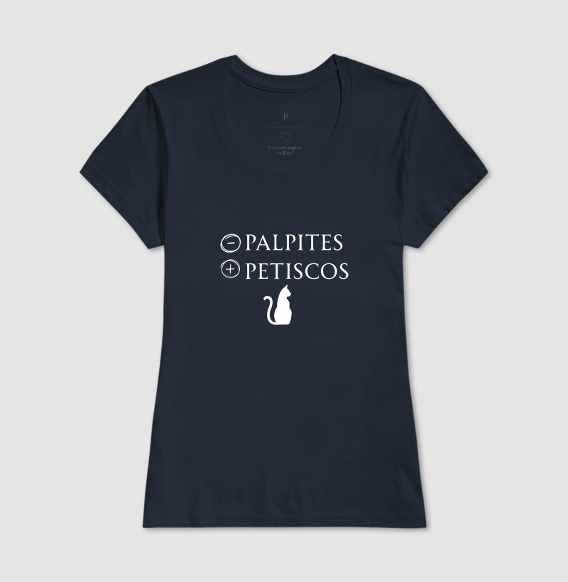Camiseta Gato Menos Palpites Mais Petiscos Minimalista