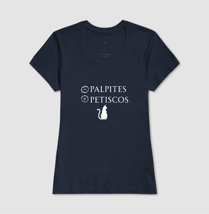 Camiseta Gato Menos Palpites Mais Petiscos Minimalista