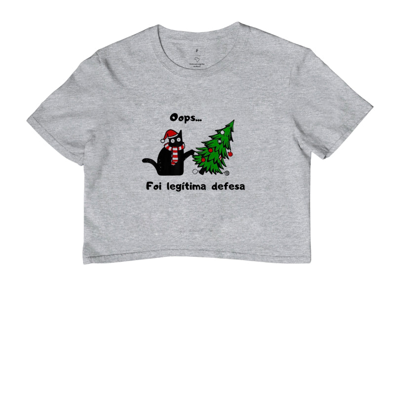 Camiseta Cropped Gato de Natal Foi Legítima Defesa