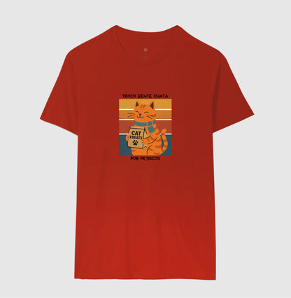 Camiseta Gato Troco Gente Chata por Petiscos 100% Algodão