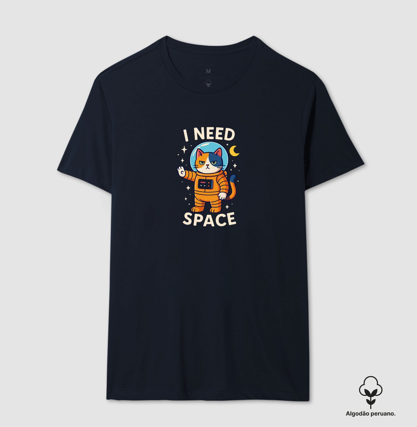 Camiseta I Need Space Gato Astronauta em Algodão Peruano