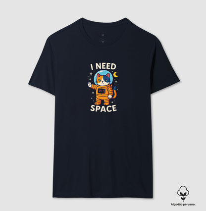 Camiseta I Need Space Gato Astronauta em Algodão Peruano